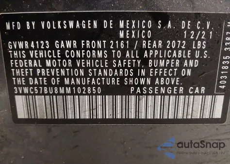 2021 Volkswagen Jetta 1.4T R-Line/1.4T S/1.4T Se from USA, damaged, VIN 3VWC57BU8MM102850